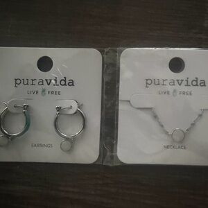 Pura Vida Silver Circle Hoop Earrings with Matching Necklace